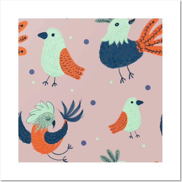 Dancing Mythical Birds with dots Wall Art by AshleyWilksArt